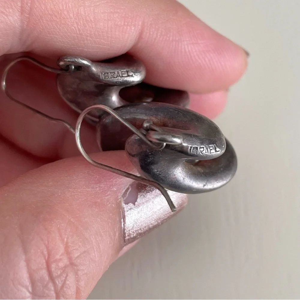 Vintage stamped 925 sterling silver Israel hollow twist dangle earrings Modernis
